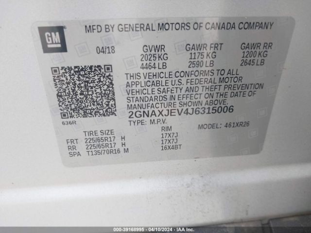 Photo 8 VIN: 2GNAXJEV4J6315006 - CHEVROLET EQUINOX 