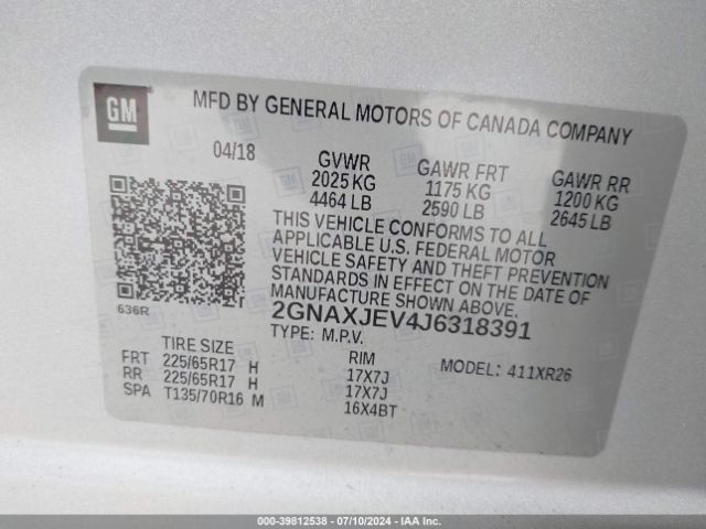 Photo 8 VIN: 2GNAXJEV4J6318391 - CHEVROLET EQUINOX 