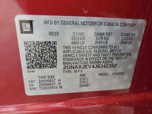 Photo 11 VIN: 2GNAXJEV4J6342352 - CHEVROLET EQUINOX LT 