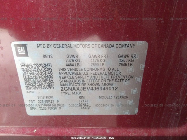 Photo 8 VIN: 2GNAXJEV4J6349012 - CHEVROLET EQUINOX 