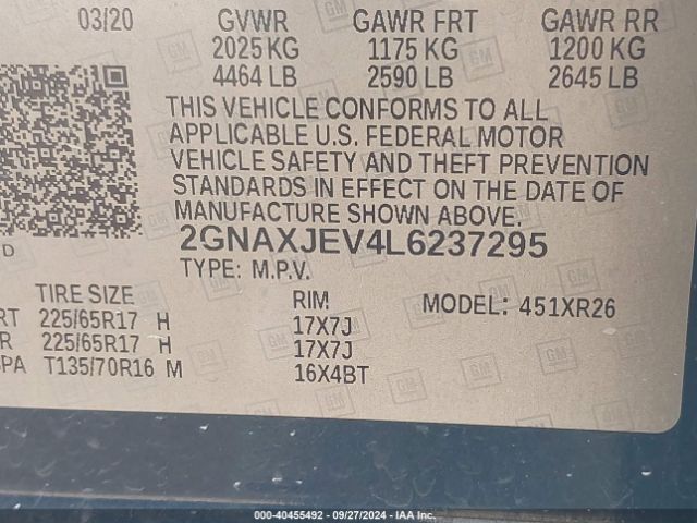 Photo 8 VIN: 2GNAXJEV4L6237295 - CHEVROLET EQUINOX 