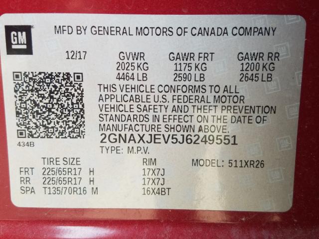 Photo 9 VIN: 2GNAXJEV5J6249551 - CHEVROLET EQUINOX LT 