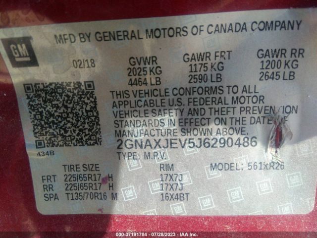 Photo 8 VIN: 2GNAXJEV5J6290486 - CHEVROLET EQUINOX 