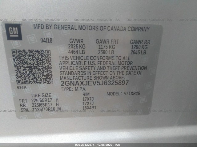 Photo 8 VIN: 2GNAXJEV5J6325897 - CHEVROLET EQUINOX 