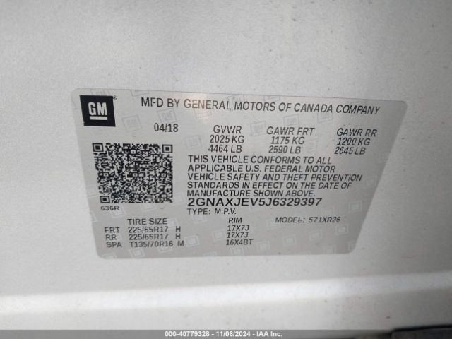 Photo 8 VIN: 2GNAXJEV5J6329397 - CHEVROLET EQUINOX 