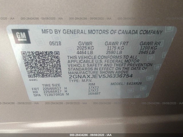 Photo 8 VIN: 2GNAXJEV5J6336754 - CHEVROLET EQUINOX 