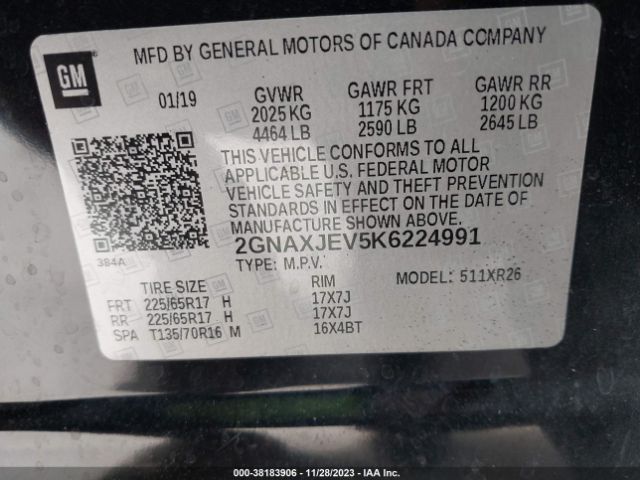 Photo 8 VIN: 2GNAXJEV5K6224991 - CHEVROLET EQUINOX 