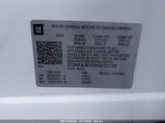 Photo 8 VIN: 2GNAXJEV5K6231732 - CHEVROLET EQUINOX 