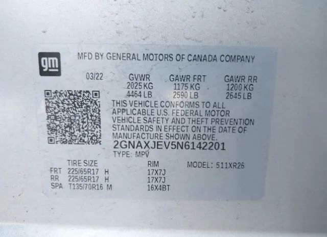 Photo 8 VIN: 2GNAXJEV5N6142201 - CHEVROLET EQUINOX LT 