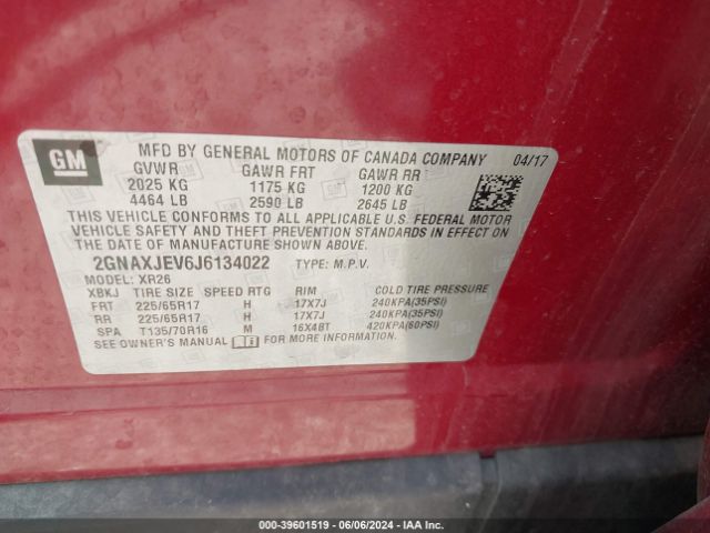 Photo 8 VIN: 2GNAXJEV6J6134022 - CHEVROLET EQUINOX 