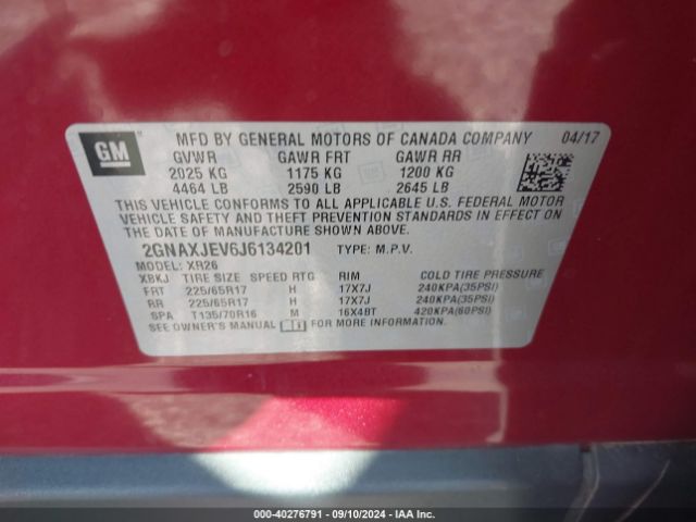 Photo 8 VIN: 2GNAXJEV6J6134201 - CHEVROLET EQUINOX 