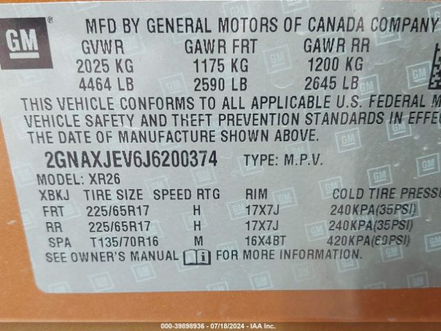 Photo 8 VIN: 2GNAXJEV6J6200374 - CHEVROLET EQUINOX 