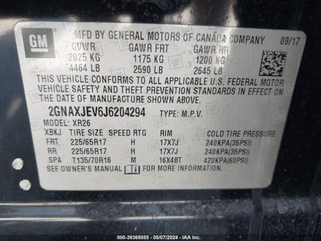 Photo 8 VIN: 2GNAXJEV6J6204294 - CHEVROLET EQUINOX 