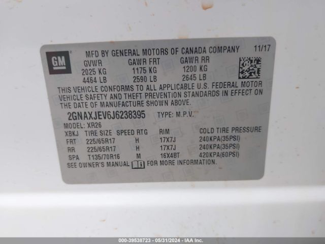 Photo 8 VIN: 2GNAXJEV6J6238395 - CHEVROLET EQUINOX 