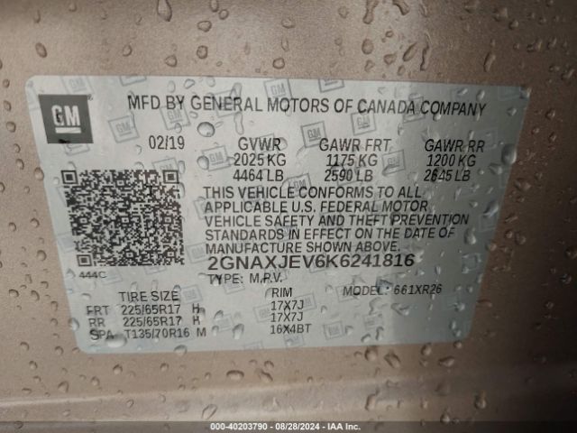 Photo 8 VIN: 2GNAXJEV6K6241816 - CHEVROLET EQUINOX 