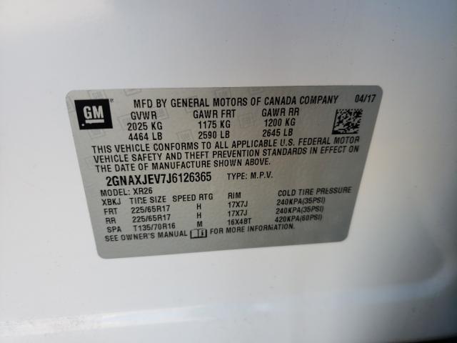 Photo 9 VIN: 2GNAXJEV7J6126365 - CHEVROLET EQUINOX LT 