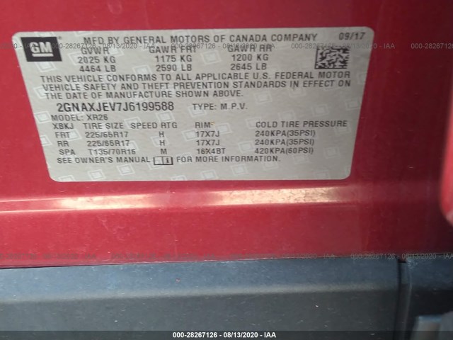 Photo 8 VIN: 2GNAXJEV7J6199588 - CHEVROLET EQUINOX 