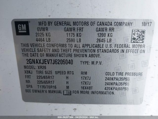 Photo 8 VIN: 2GNAXJEV7J6206040 - CHEVROLET EQUINOX 