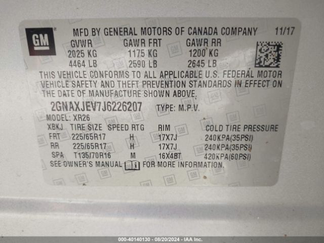 Photo 8 VIN: 2GNAXJEV7J6226207 - CHEVROLET EQUINOX 