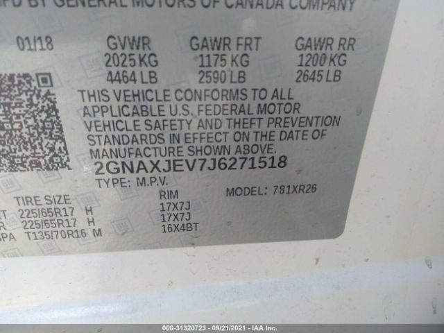 Photo 8 VIN: 2GNAXJEV7J6271518 - CHEVROLET EQUINOX 