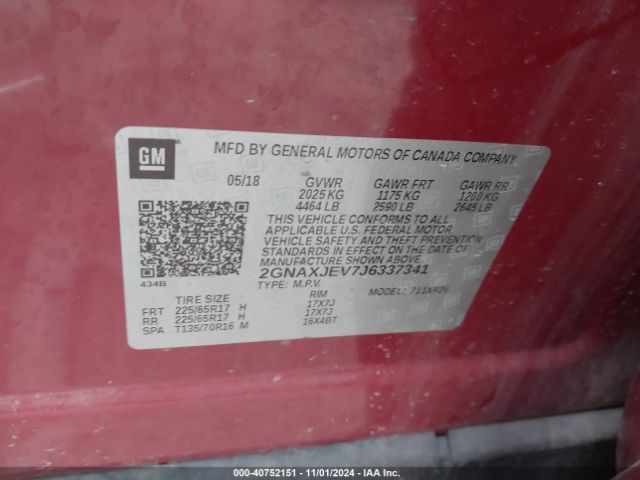 Photo 8 VIN: 2GNAXJEV7J6337341 - CHEVROLET EQUINOX 