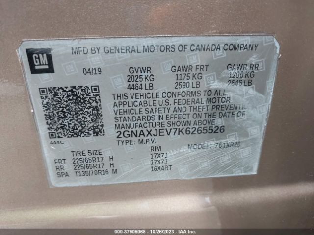 Photo 8 VIN: 2GNAXJEV7K6265526 - CHEVROLET EQUINOX 