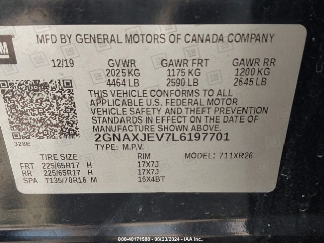 Photo 8 VIN: 2GNAXJEV7L6197701 - CHEVROLET EQUINOX 