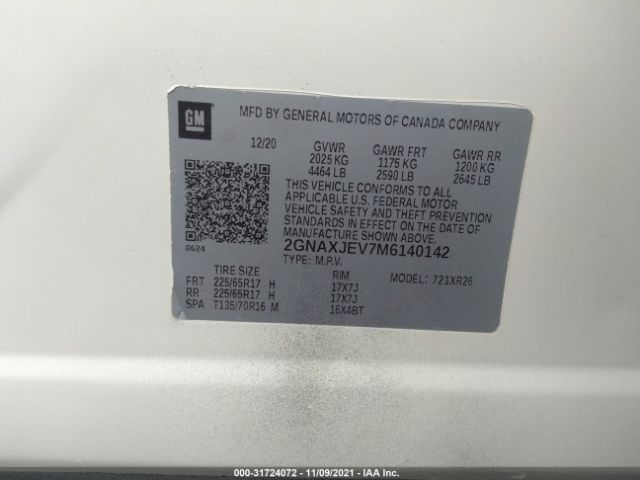 Photo 8 VIN: 2GNAXJEV7M6140142 - CHEVROLET EQUINOX 