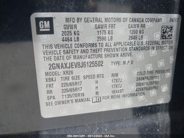 Photo 8 VIN: 2GNAXJEV8J6125502 - CHEVROLET EQUINOX 