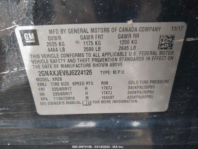 Photo 8 VIN: 2GNAXJEV8J6224126 - CHEVROLET EQUINOX 