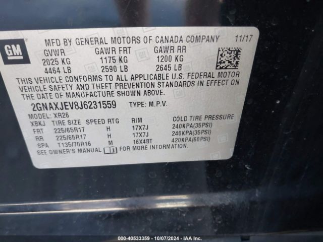 Photo 8 VIN: 2GNAXJEV8J6231559 - CHEVROLET EQUINOX 