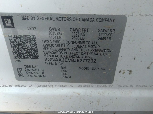 Photo 8 VIN: 2GNAXJEV8J6277232 - CHEVROLET EQUINOX 