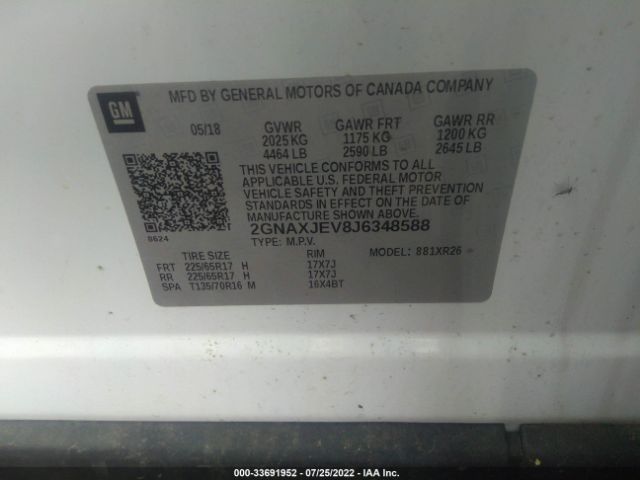 Photo 8 VIN: 2GNAXJEV8J6348588 - CHEVROLET EQUINOX 