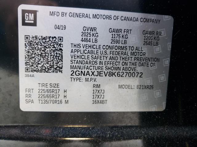 Photo 9 VIN: 2GNAXJEV8K6270072 - CHEVROLET EQUINOX LT 