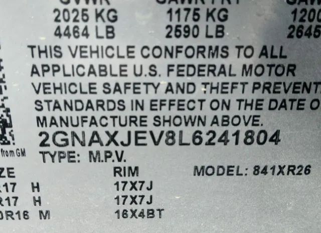 Photo 8 VIN: 2GNAXJEV8L6241804 - CHEVROLET EQUINOX 