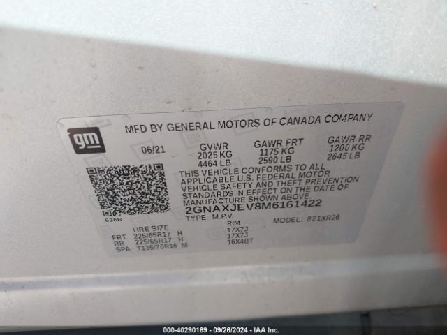 Photo 8 VIN: 2GNAXJEV8M6161422 - CHEVROLET EQUINOX 