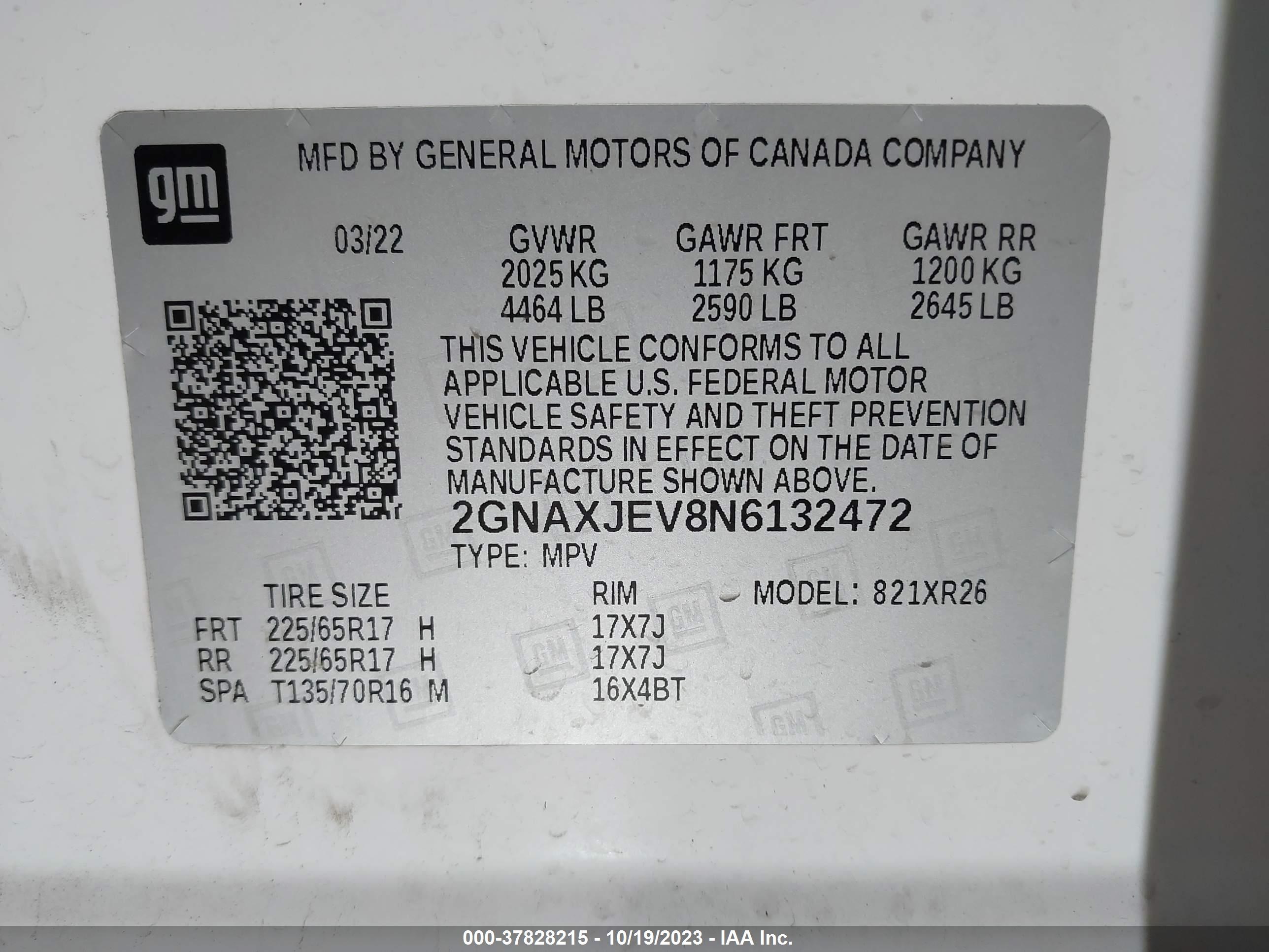 Photo 8 VIN: 2GNAXJEV8N6132472 - CHEVROLET EQUINOX 