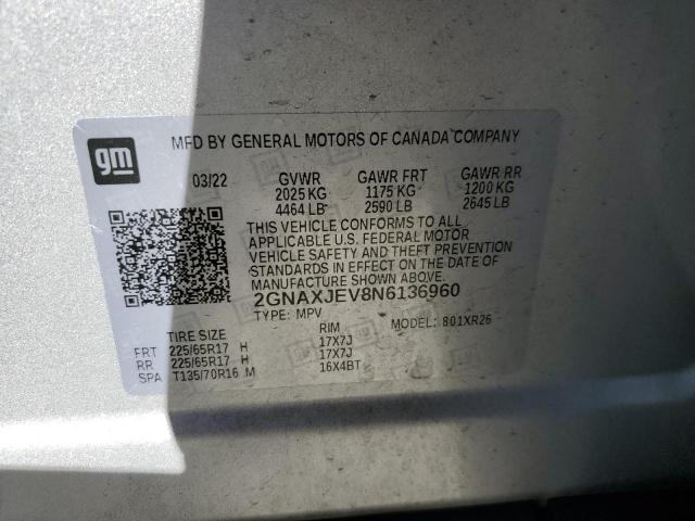 Photo 12 VIN: 2GNAXJEV8N6136960 - CHEVROLET EQUINOX LT 