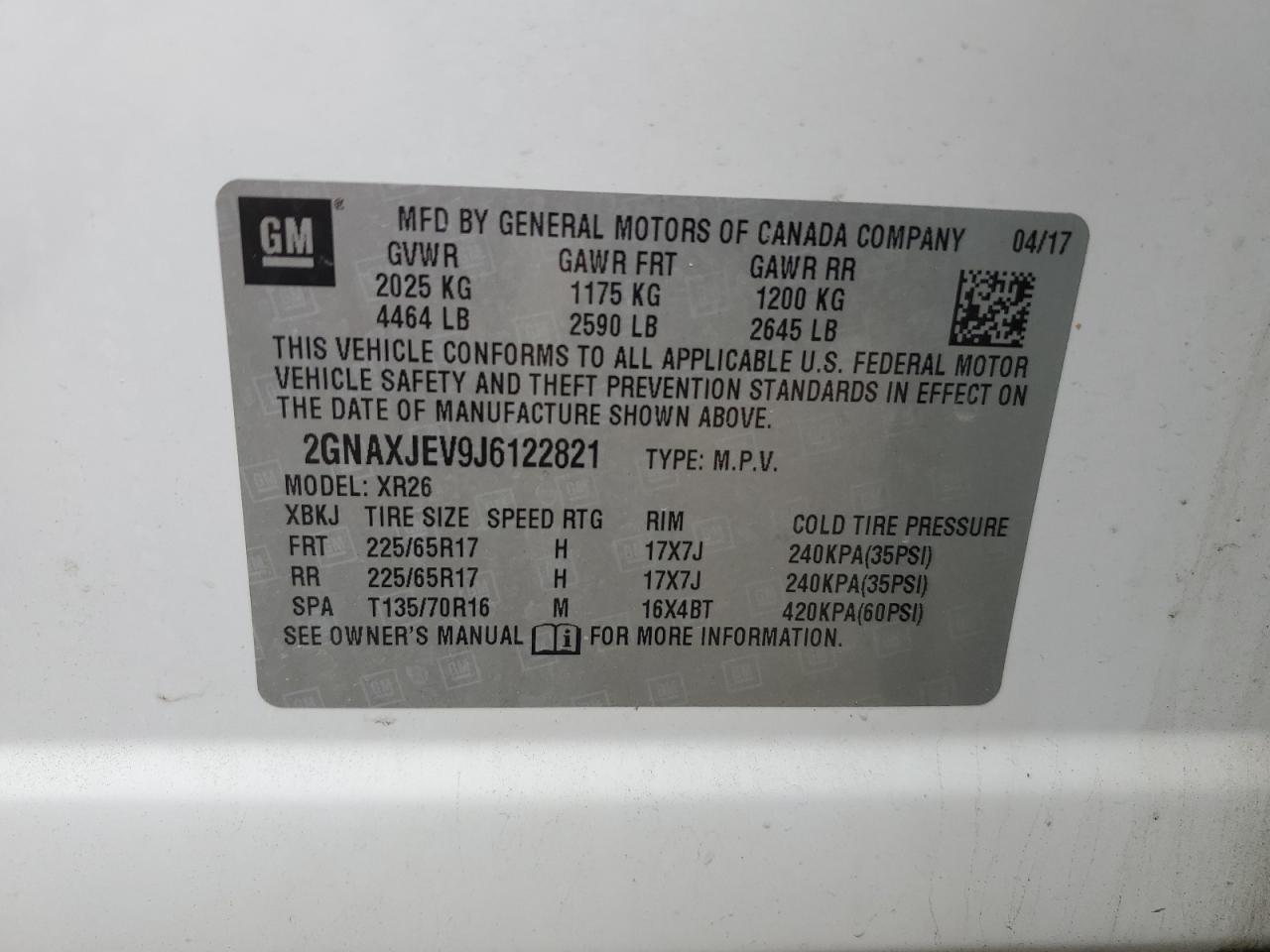 Photo 12 VIN: 2GNAXJEV9J6122821 - CHEVROLET EQUINOX 