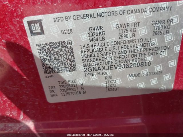 Photo 8 VIN: 2GNAXJEV9J6259810 - CHEVROLET EQUINOX 