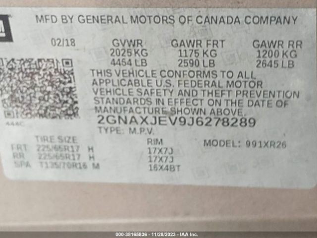 Photo 8 VIN: 2GNAXJEV9J6278289 - CHEVROLET EQUINOX 