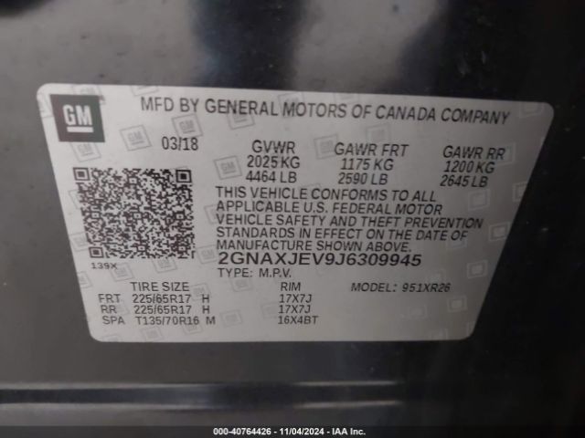 Photo 8 VIN: 2GNAXJEV9J6309945 - CHEVROLET EQUINOX 