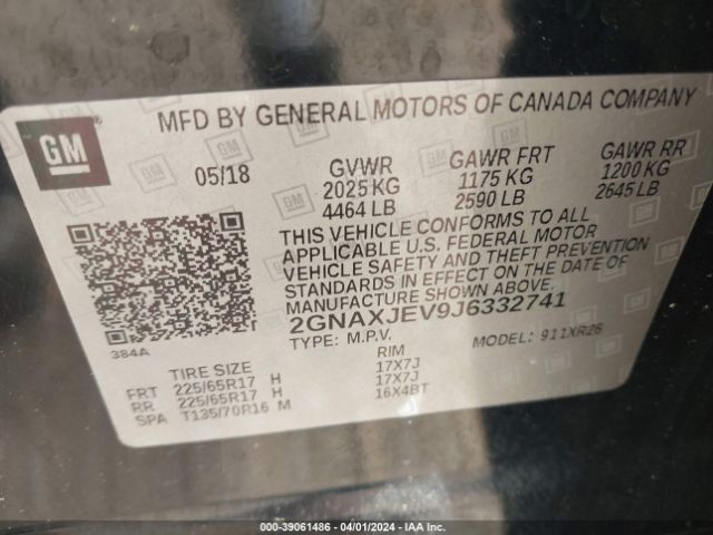 Photo 8 VIN: 2GNAXJEV9J6332741 - CHEVROLET EQUINOX 