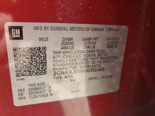 Photo 9 VIN: 2GNAXJEV9J6351466 - CHEVROLET EQUINOX LT 