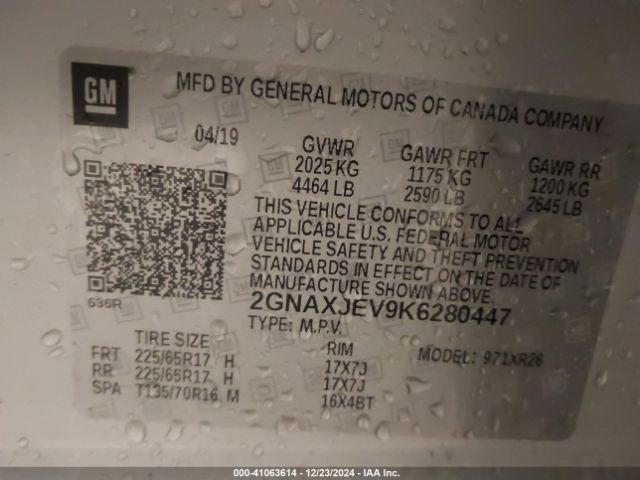 Photo 8 VIN: 2GNAXJEV9K6280447 - CHEVROLET EQUINOX 