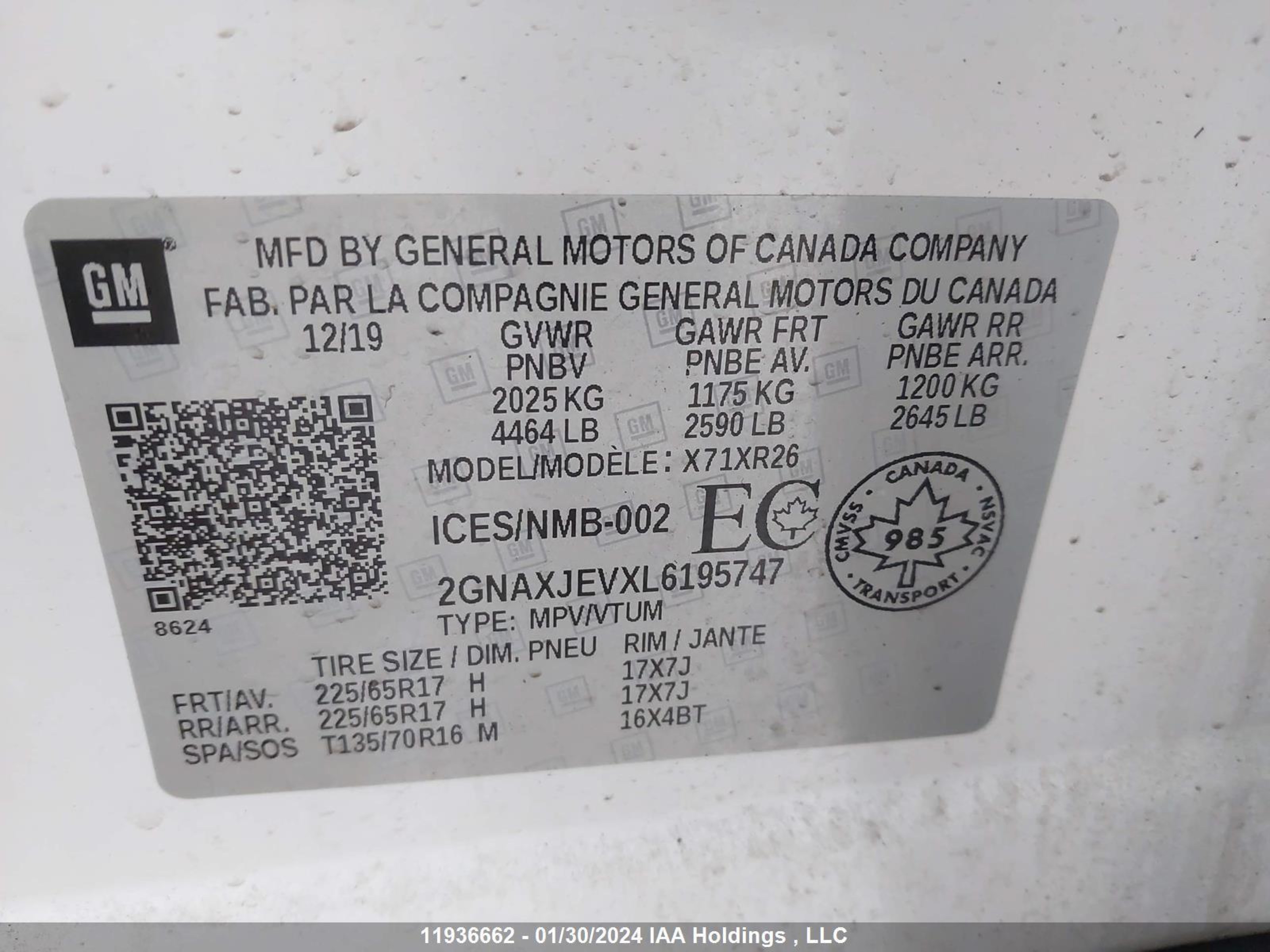 Photo 8 VIN: 2GNAXJEVXL6195747 - CHEVROLET EQUINOX 