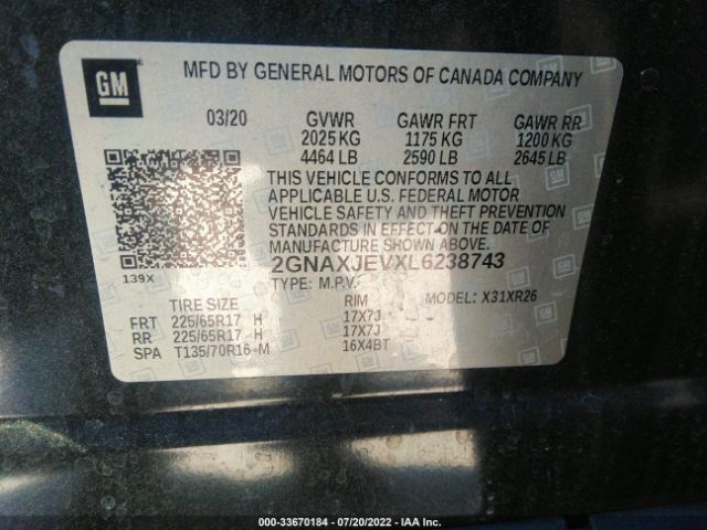 Photo 8 VIN: 2GNAXJEVXL6238743 - CHEVROLET EQUINOX 