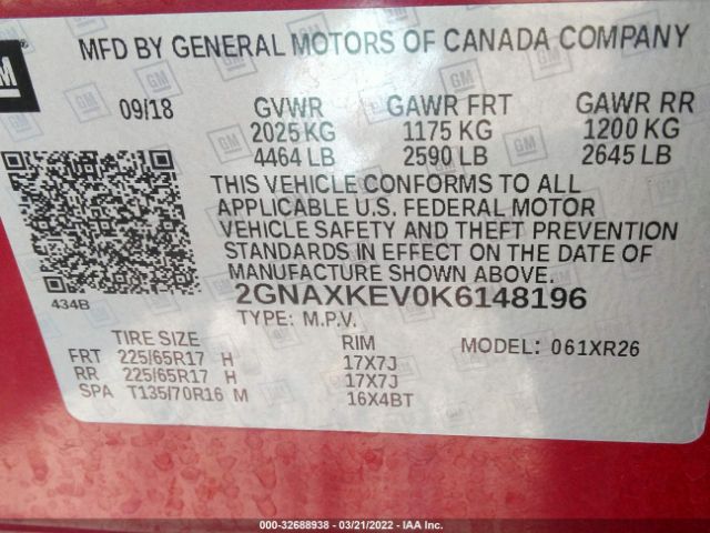 Photo 8 VIN: 2GNAXKEV0K6148196 - CHEVROLET EQUINOX 