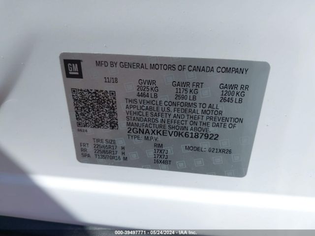 Photo 8 VIN: 2GNAXKEV0K6187922 - CHEVROLET EQUINOX 