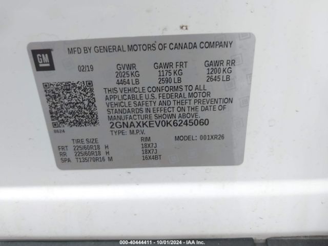 Photo 8 VIN: 2GNAXKEV0K6245060 - CHEVROLET EQUINOX 